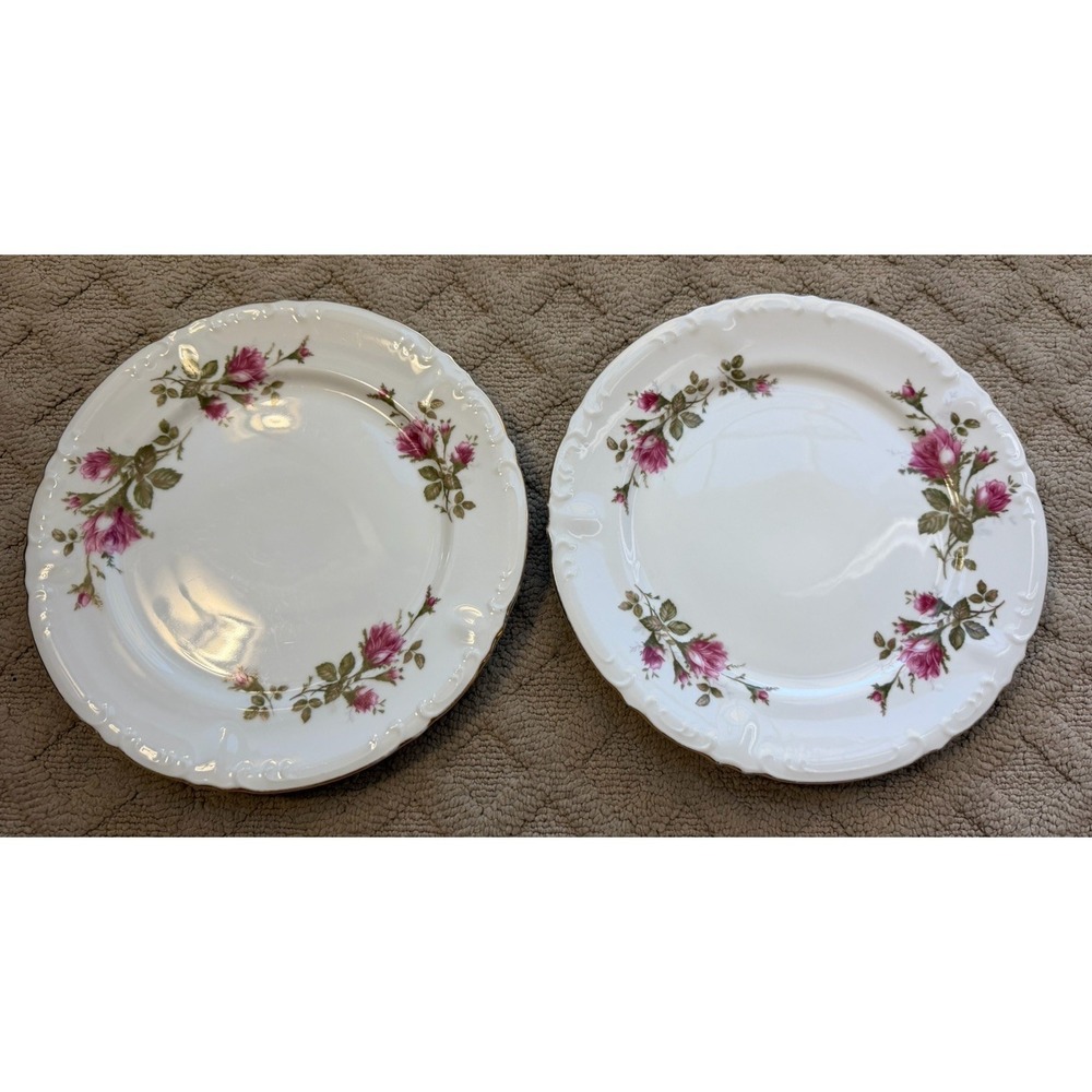 Royal Rose Fine China Japan Gold Trim Mossy Rose Dinner Plates